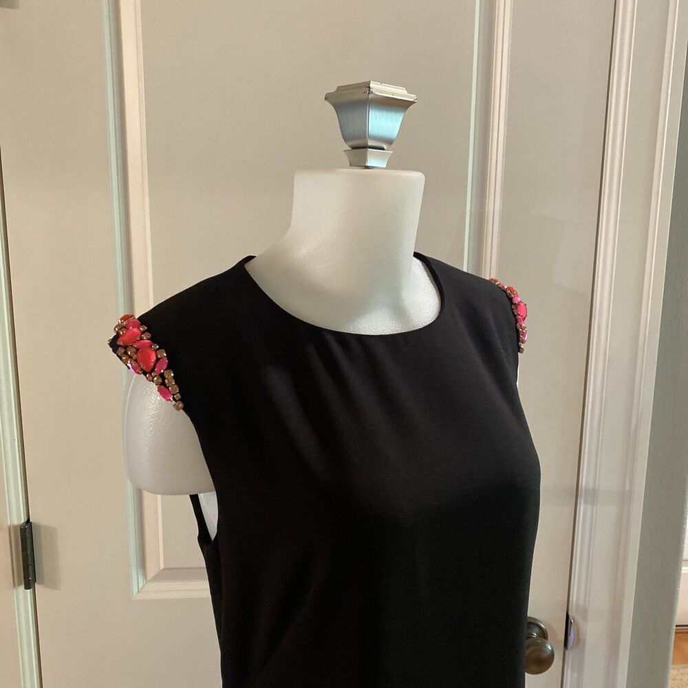 Ted Baker London Black Pink Rhinestones Zipper Back Sleeveless Shift Dress - 3 - Picture 5 of 16
